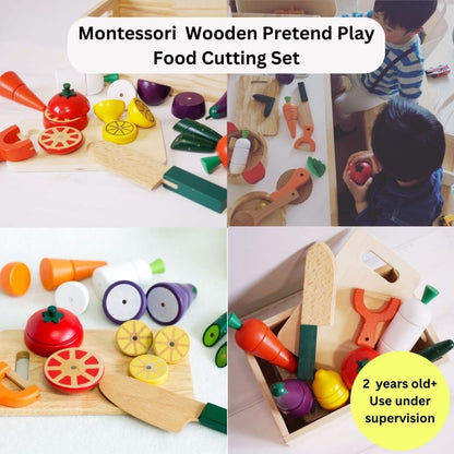 Toy -Wooden Pretend Play / Montessori Toy / Fruit Food Cutting Toy Busy Board Cleaning Set