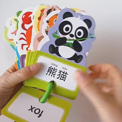 Chinese Book - Bilingual Flash Card with Ring Pinyin 美味食物 动物王国 日常用品 交通工具